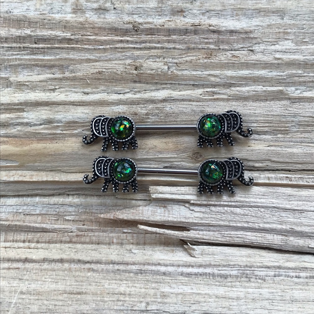 Green Opal Elephant Nipple‎ Ring Set